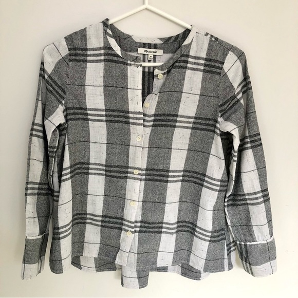 Madewell plaid collarless swingy bottom down blouse, size XS - Picture 2 of 9